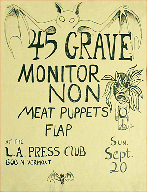 flyer of 45 GRAVE's September 20th, 1981 show at L.A. Press Club with MEAT PUPPETS