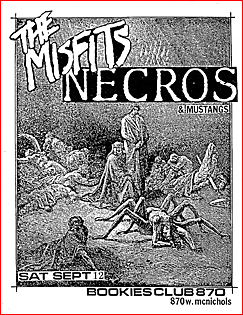 flyer of the MISFITS 1981-09-12 show at Bookies Club, Detroit, MI