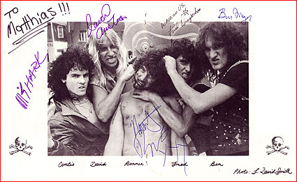 Nasty Savage 1984, l-r: Curtis Beeson (drums), David Austin (lead guitar), Nasty Ronnie (vocals), Fred Dregischan (bass), Ben Meyer (lead guitar)